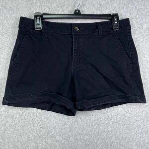 ANA Women's 6 Black Twill Shorts Mid Rise Button‎ Front Casual Belt Loop